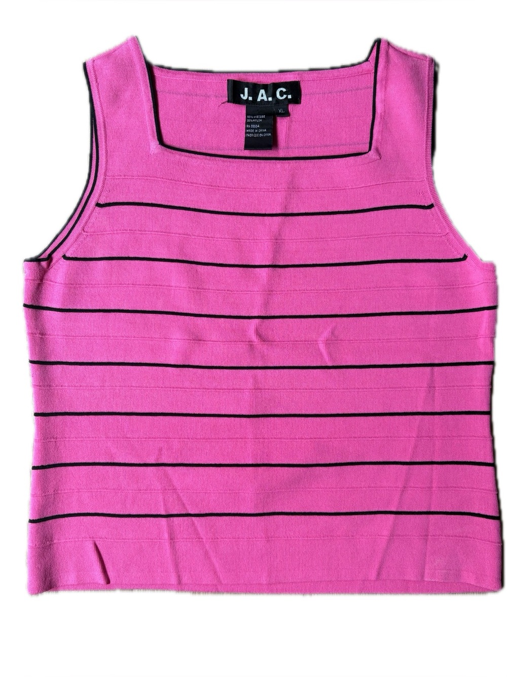 Vintage J.A.C. Striped Square Neck Knit Tank Top Hot Pink Black Retro Y2K XL